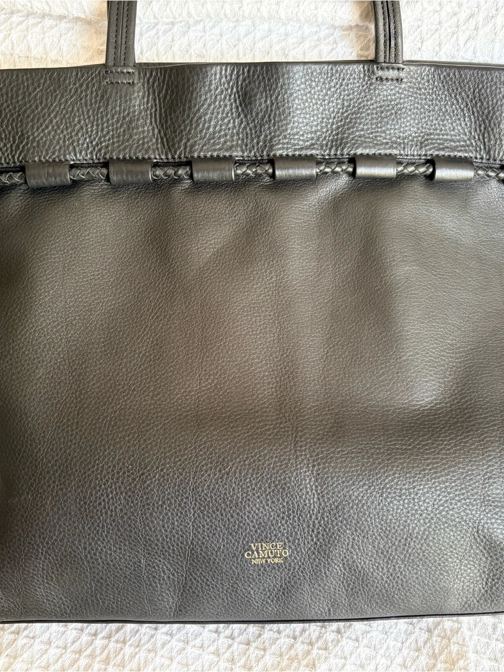 Vince Camuto Sada Large Leather Tote Bag with Gold Accent